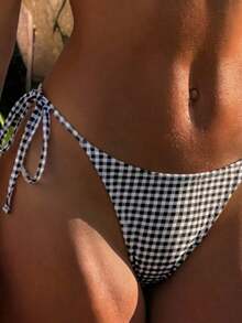 Swim Mod 2026 Spring/Summer Women's Spaghetti Strap Halter Black Base White Polka Dot Random Print Sweet Cute Side Tie Bikini Two Pieces Swimsuit - Multicolor - View 4