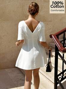 Siren Gaze Mẫu đầm trắng xếp ly eo mùa xuân/hè mới về dành cho nữ. - trắng - Xem 3