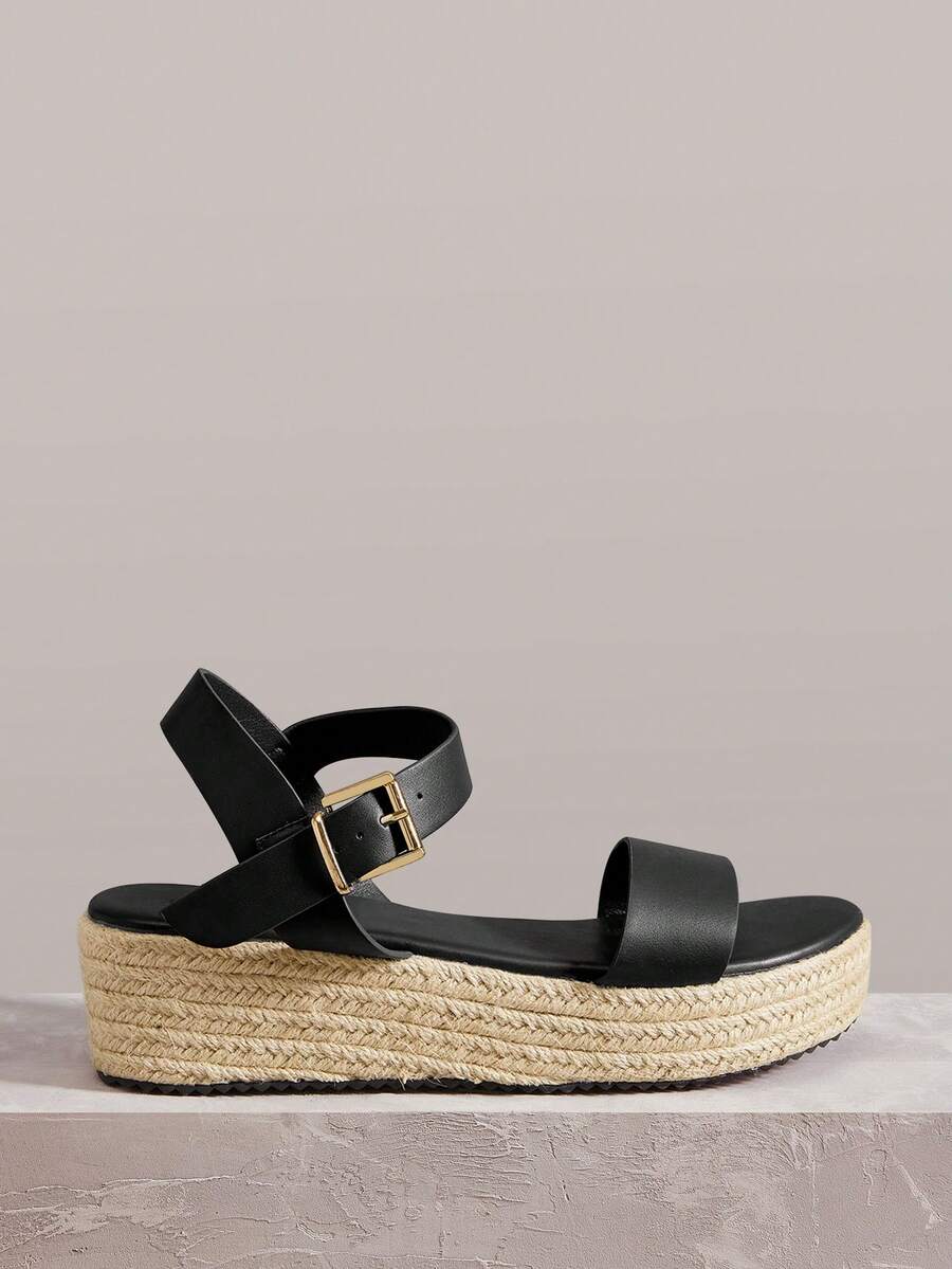Styleloop Women Shoes Fashion Round Toe Platform Black Ankle Strap Comfortable Breathable Casual Hemp Rope Wedge Heel Women's Sandals Daily Commuter Vacation Travel Pastoral Bohemian Women's Sandals, Bohemian, Travel Essential, Summer Wear, Holiday Atmosphere - Black - View 1