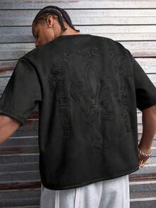 AXEPEAK Men's Air Layer Suede Fleece Loose Knit Short Sleeve T-Shirt - Black - View 3