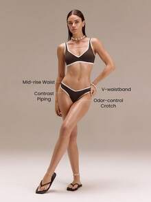 GLOWMODE Quần bikini Sandy Toes chống clo, cạp trung bình, lớp lót kháng khuẩn, cạp chữ V, viền tương phản, thích hợp cho bơi lội, đi biển, hồ bơi, kỳ nghỉ hè. - màu nâu - Xem 2