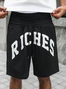 Manfinity Roghcode Manfinity Streetrush Men's Casual Loose Waistband Print Drawstring Summer Shorts - Black - View 5