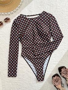 Swim SPRTY Retro Polka Dot Long Sleeve Round Neck Sexy Open Back Adjustable Strap One-Piece Swimsuit For Women - Multicolor - View 8