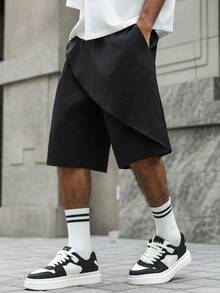 PAVTROS Men's Black Casual Shorts, Fashionable Versatile Stylish Design Knee-Length Pants - Black - View 6