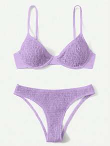 Swim Basics 女士夏季沙滩纯色性感比基尼泳装套装，带钢圈，聚拢比基尼，女士套装，比基尼泳装，比基尼，纯色比基尼 - 紫色 - 查看 1