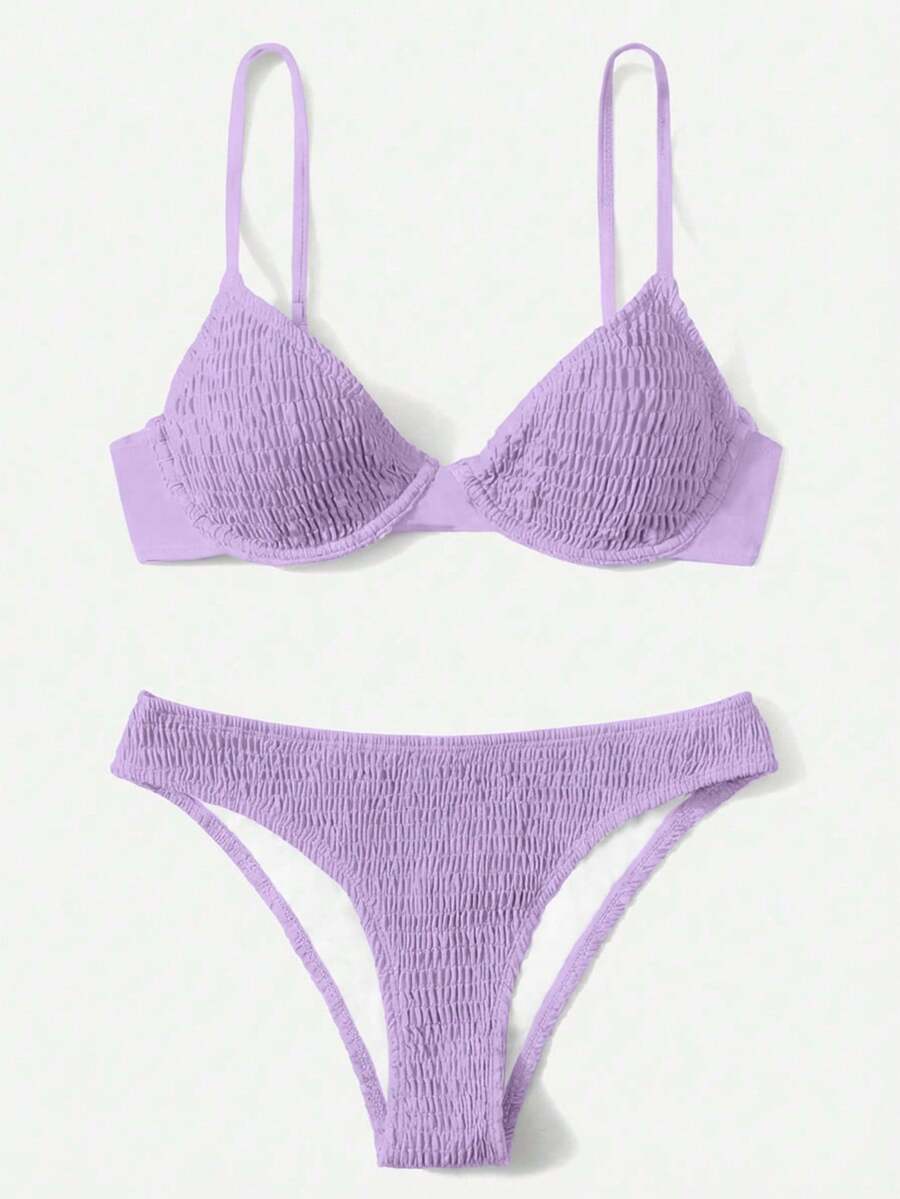 Swim Basics 女士夏季沙滩纯色性感比基尼泳装套装,带钢圈,聚拢比基尼,女士套装,比基尼泳装,比基尼,纯色比基尼 - 紫色 - 查看 1