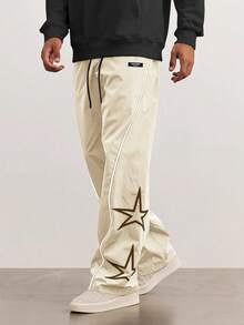 Manfinity Hypemode 寬鬆剪裁男士星形圖案側邊紋長褲 - 杏色 - 查看 4