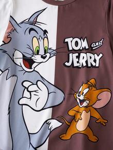 TOM & JERRY X SHEIN 男童撞色卡通印花圆领短袖T恤和短裤休闲套装 - 彩色 - 查看 7