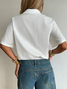 SHEIN EZwear 白色编织马术刺绣女士连体衣 - 白色 - 查看 2