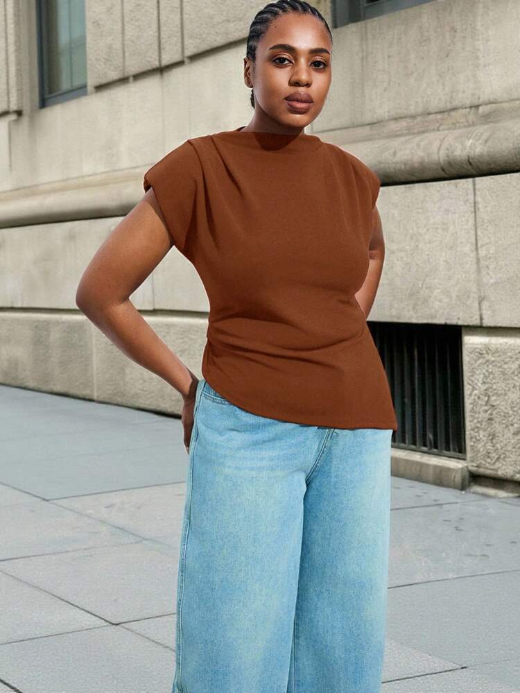 SHEIN Maija プラスサイズ 無地 ミニマリスト カジュアルトップス