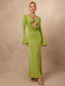 Lumalex 女士优雅美人鱼裙摆连衣裙，夏季 - 綠色 - 查看 9