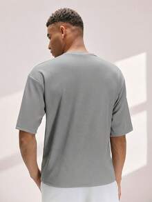 Driftmere Men Casual Solid Drop Shoulder Tee For Summer - Grey - View 2