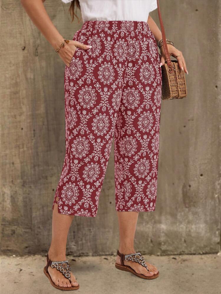 Plus Size Casual All-Over Print Conical Pants,Country Casual Vacation Outfits Woman,Simple And Fashionable For Everyday Wear,Summer Tops Women,Summer Outfits For Women