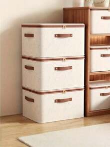 1/2" Fabric Storage Box With Zippered Lid, Foldable And Washable Wardrobe Rack For Organizing Clothes, With Handle (Beige) - Beige - View 7