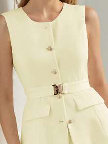 MOTF PREMIUM GAUN MAXI WANITA MODEL PEPLUM POLOS DENGAN POTONGAN PELAPIS DI PINGGANG DAN HEM MENGEMBANG DENGAN SABUK - Kuning muda - View 5