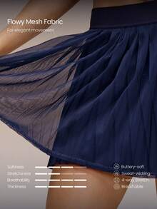 GLOWMODE FeatherFit™-Air Big Serves Lightweight Quick-Dry Double-Layered Built-In Shorts Pleated Mesh Mini Tennis Skirt Tennis Golf Pickleball - Dark Blue - View 5