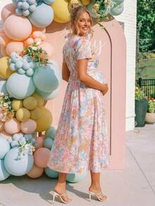 Loomaby Đầm bầu cổ chữ V tay cánh hoa thanh lịch - Nhiều màu - Xem 5