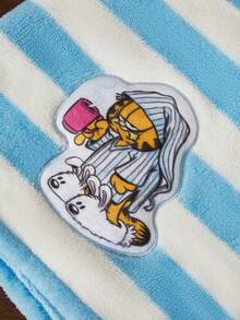 GARFIELD | SHEIN 1pc Cartoon Sponge And Embroidered Hair Drying Cap, Made Of Super Absorbent Material, Suitable For All Hair Volumes And Lengths, Striped Hair Drying Cap - Blue and White - View 6