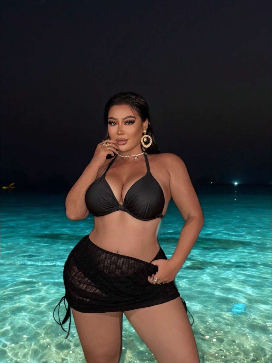 Swim SXY Đầm che nắng đi biển mới năm 2026 | Chất liệu lưới nhẹ | Dây rút điều chỉnh, xếp ly hai bên, kiểu dáng ôm sát eo cao giúp che chắn cơ thể | Đầm che nắng đi hồ bơi và bãi biển - màu đen - Xem 1