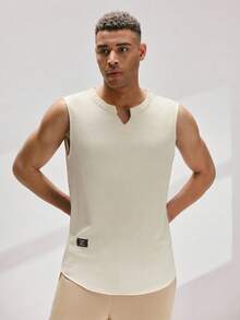 Driftmere Men Letter Patched Detail Notched Neck Tank Top For Summer - Apricot - View 7