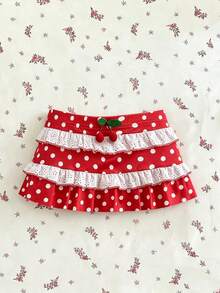 Flirla Sommer Casual Urlaub Damen Rot Polka Punkt Kirsche Dekor Sexy Süß Minimalistisch Sexy Mini Rock Shorts, geeignet für Strand, Urlaub, Lässig Party - Rot - Übersicht 3