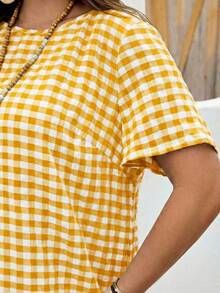 EMERY ROSE Plus Size Women Summer Casual Plaid Print Dress - Yellow - View 7