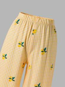 SHEIN Girls Striped Bow Camisole Top And Straight Leg Pants Summer Vacation Outfit - Yellow - View 3