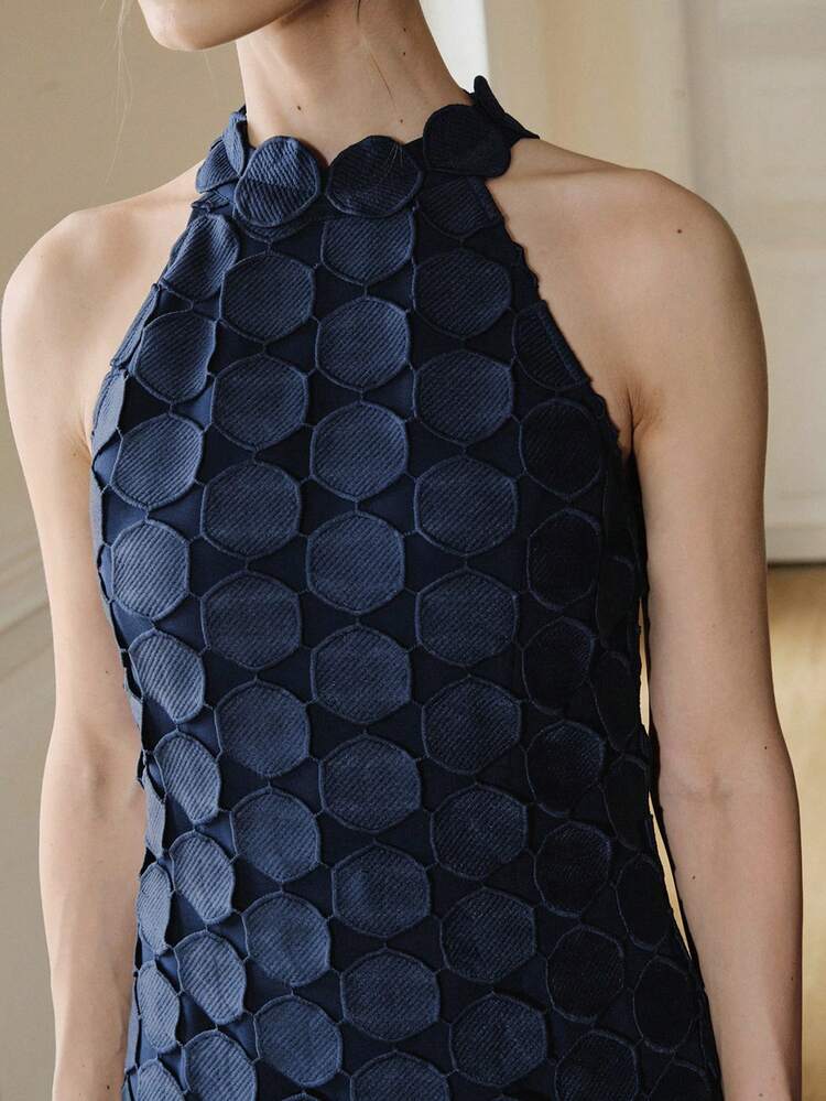 Elegant Party & Beach Vacation Sleeveless Round Disc Tassel Mini Dress, High-End Exquisite Navy Blue