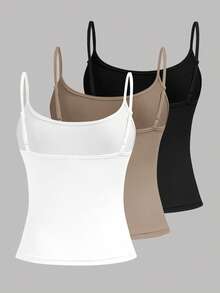 Girlism 3件套少女休闲修身吊带背心，适合春、夏、秋、冬四季穿着 - 杏色 - 查看 2