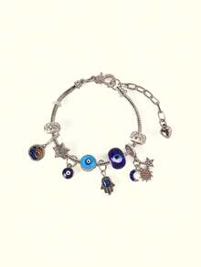 Popjeli 1 chiếc vòng tay mắt quỷ tự làm, vòng tay bàn tay Phật, vòng tay sao và mặt trăng, vòng tay tự làm cổ điển thời trang - Màu Bạc Cổ - Xem 1