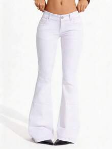 SHEIN Tall Women's Casual Versatile Flared Jeans With Pockets - White - View 4