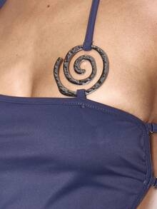 MUSERA 漩涡饰边细节不对称吊带露脐套装上衣（仅限性感夏季春季锐舞音乐节假日度假派对外出旅行） - 藏蓝色 - 查看 6