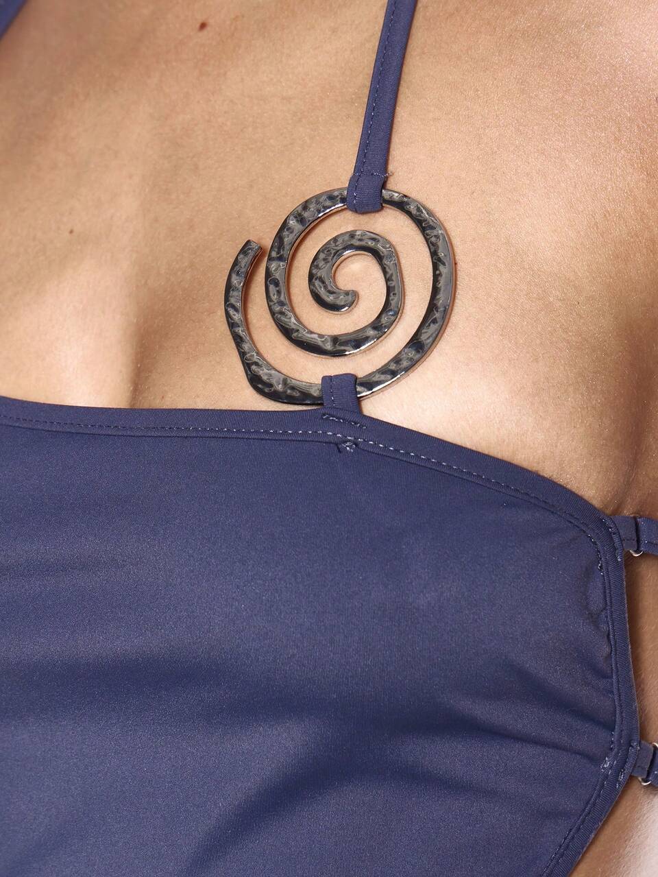 Swirl Trim Detail Asymmetric Strappy Co-Ord Crop Top Sexy Summer Spring Rave Club Festival Holiday Party Going Out Tripp Casual Y2K Social Slate Blue