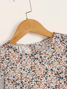 SHEIN 少女夏季碎花荷叶边衬衫 - 彩色 - 查看 3