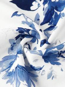 SHEIN Ellevyn 大码优雅派对花卉印花拼接泡泡袖修身二合一连衣裙，情人节套装，女士连衣裙，女士西式连衣裙，女士复活节连衣裙，女士礼服套装，女士优雅套装，女士正式连衣裙 - 彩色 - 查看 7