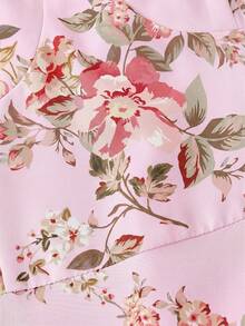 SHEIN MOD Women's Floral Bow Tie Strap Slit Dress - Pink - View 7