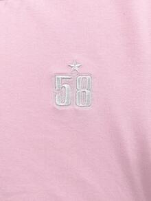 少女针织纯色BM风格圆领套头衫，蝴蝶结撞色刺绣侧腰褶皱设计短袖T恤，夏季穿搭，基础款，休闲风 - 粉色 - 查看 4