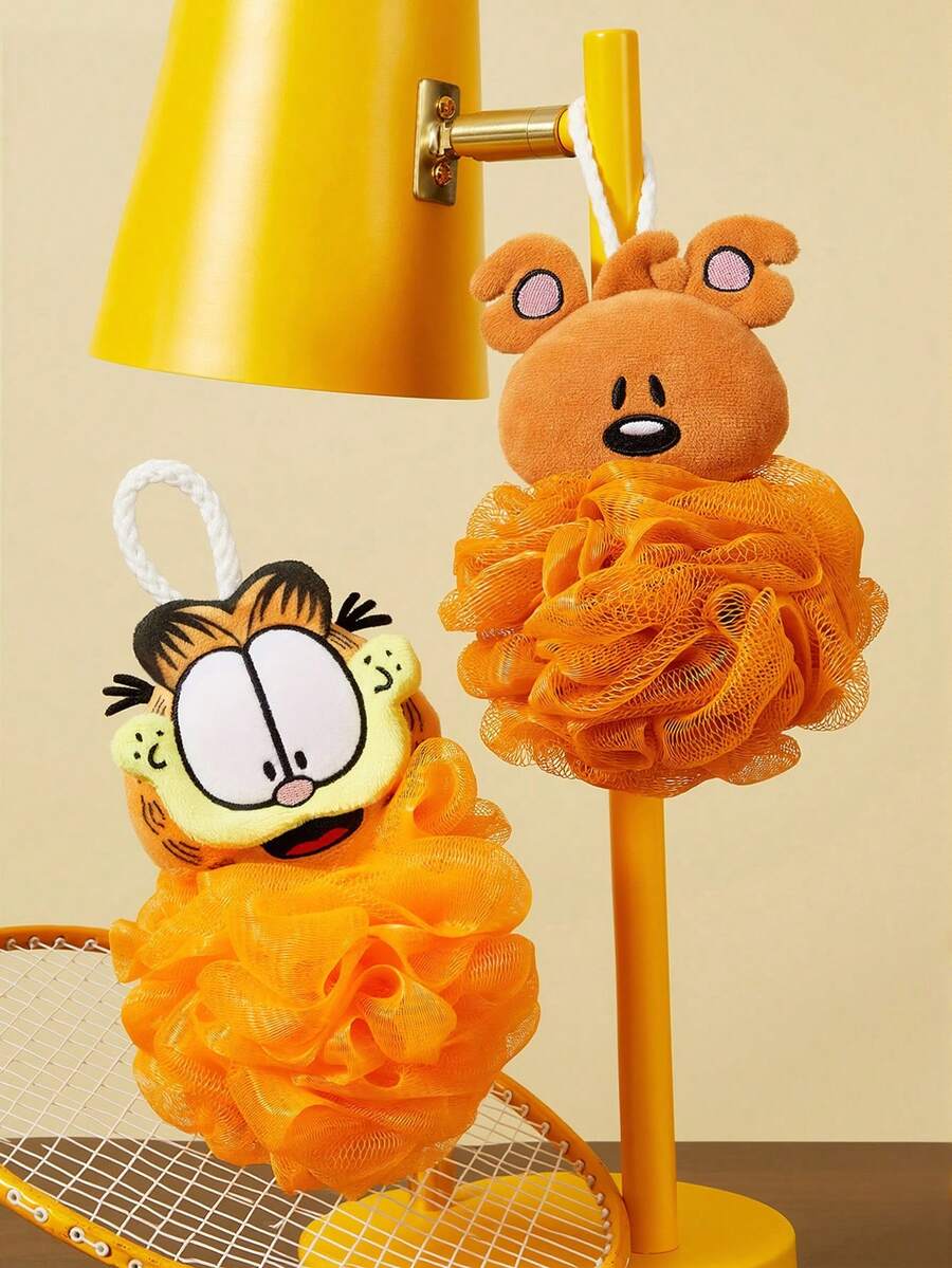 GARFIELD | SHEIN 1/2件可愛洗澡球,洗澡海綿與超柔軟泡沫網,趣味加大設計,貓咪與小熊造型附掛繩,適用洗浴 - 彩色 - 查看 1