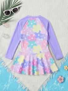 Emery Rose Kids Emery Rose Kids Maiô de Manga Longa com Laço e Estampa Listrada com Zíper para Meninas Jovens, Maiô de Manga Longa para Meninas Jovens, Maiô de Manga Longa para Meninas Jovens, Maiô de Manga Longa para Meninas, Maiô de Manga Longa para Meninas, Maiô de Verão de Manga Longa para Meninas - Roxo - Visão 2