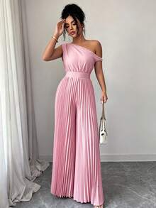 Modelyn Blue Pearl Pleated Shoulder Jumpsuit For Women - Pink - View 6