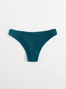 Swim Basics Women's Solid Color Minimalist Triangle Bikini Bottom For Summer Vacation - Teal Blue - View 2