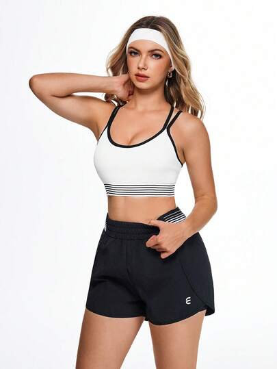 Eassivo European And American Fashion Asymmetric Neck Yoga Top For Women With Padded Bra, Fitness Sports Bra
