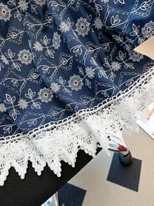 GlowEve CURVE Boho Plus Size Square Neck Half Puff Sleeve Top Adorned With Folk Custom Blue Pattern - Blue - View 6