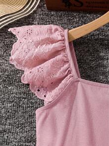 Emery Rose Kids Emery Rose Kids Đầm dệt trơn cổ vuông viền bèo cho bé gái tuổi teen màu be, đầm màu be cho bé gái, đầm màu sâm panh cho bé gái tuổi teen, đầm xếp nếp cho bé gái - Hồng - Xem 5