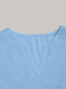 TaskEZ 浅蓝色V领短袖侧开衩口袋护士服套装，休闲裤，春夏款 - 藍色 - 查看 4