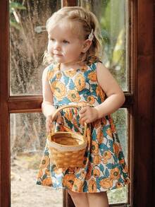 Cozy Pixies Đầm không tay cổ tròn in hoa cho bé gái - Nhiều màu - Xem 2