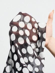 Aveloria Modichic Black & White Polka Dot Print Button-Front Sheer Blouse And Mini Skirt Set, Retro Elegant Chic Blouses For Women Work Business Casual Women Tops Designer Top Business Women Clothes Lightweight Sheer Mesh Fabric, Long-Sleeve With A Collar Design, Black Vintage Polka Dots With A Gradient Of Varying Sizes, Fashionable For Commuting, Coordinated Set Styling, Elegant Temperament, Suitable For Afternoon Tea And Shopping. - Black and White - View 7