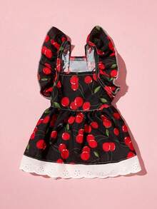 PETSIN 1件草莓樱桃白色卷边印花宠物连衣裙，轻柔透气度假风，带小飞袖，宠物服装 - 彩色 - 查看 22