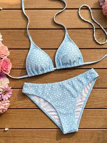 SHEIN Swim Set Bikini Seksi Motif Bunga Kecil Warna Biru Muda Terbaru untuk Wanita, Koleksi Musim Panas Terbaru - Baby Blue - View 3