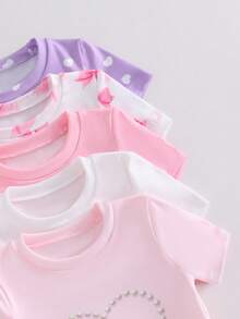 SHEIN 【2件套】女童独角兽卡通印花短袖短裤针织紧身睡衣家居服，随机发货 - 彩色 - 查看 4